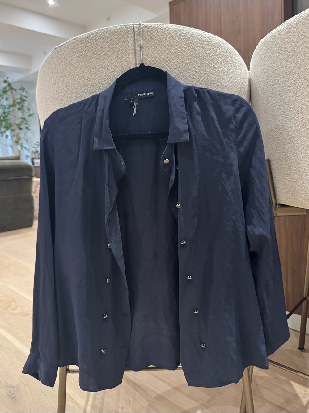 The Kooples Silk Navy Button Down Shirt